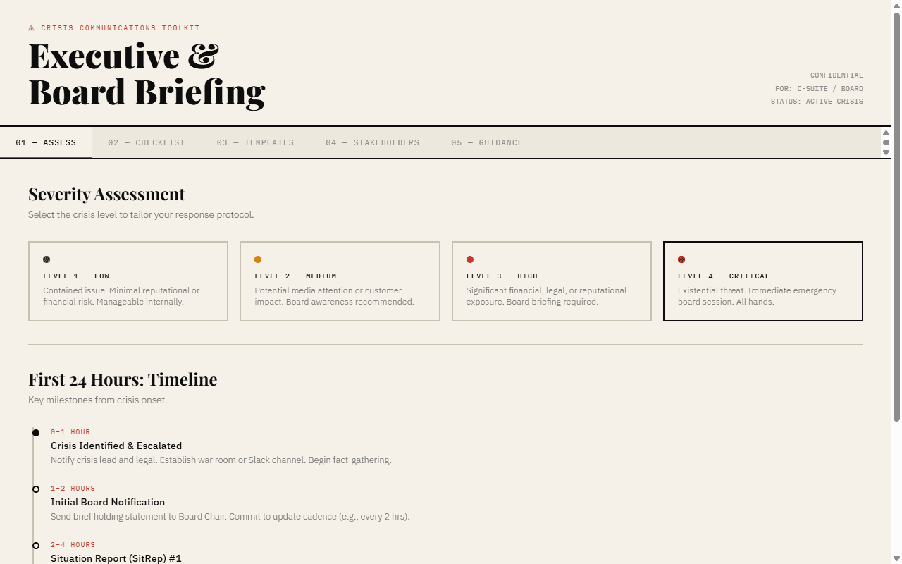 Crisis Communications Toolkit mockup screenshot