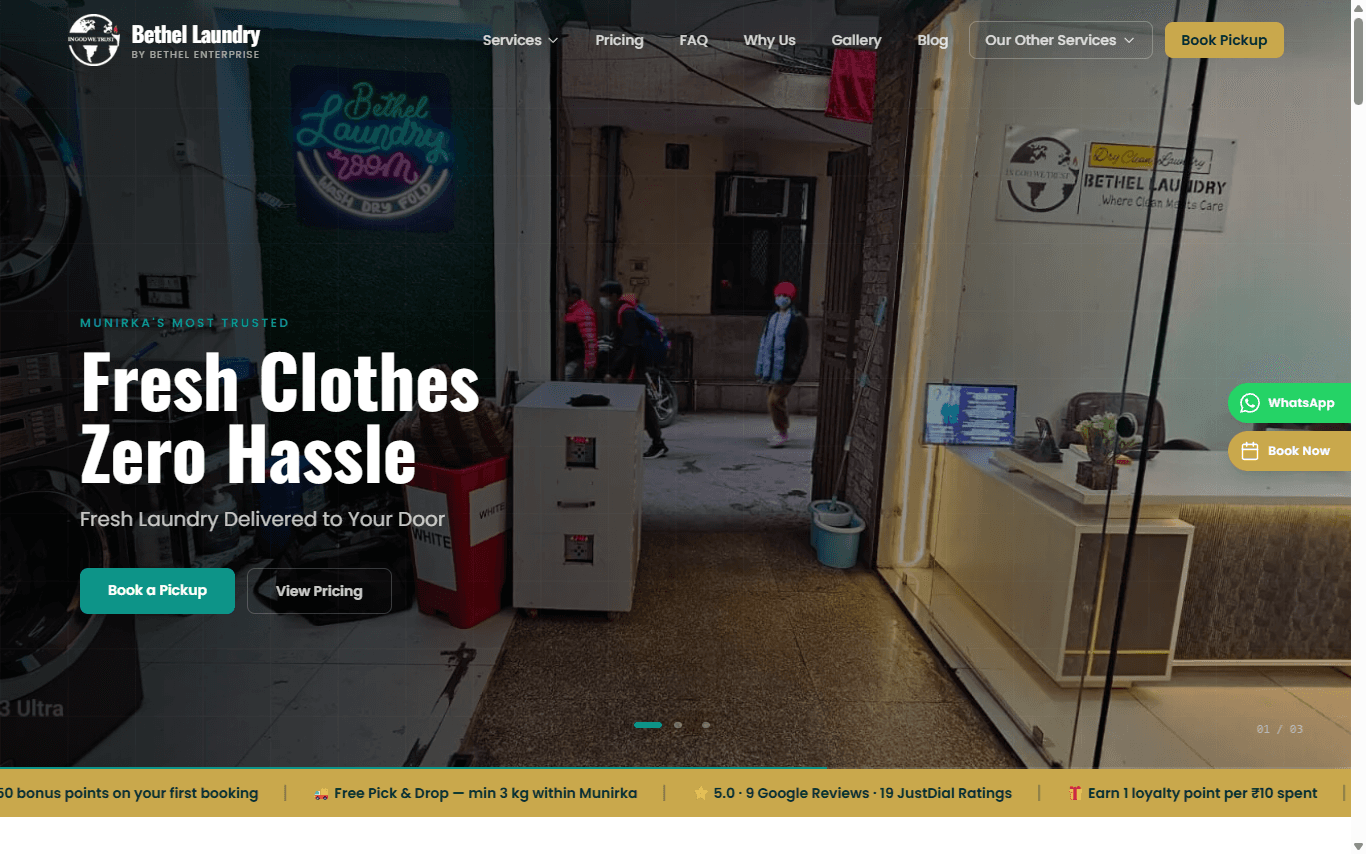 The Bethel Laundry storefront at bethellaundry.com