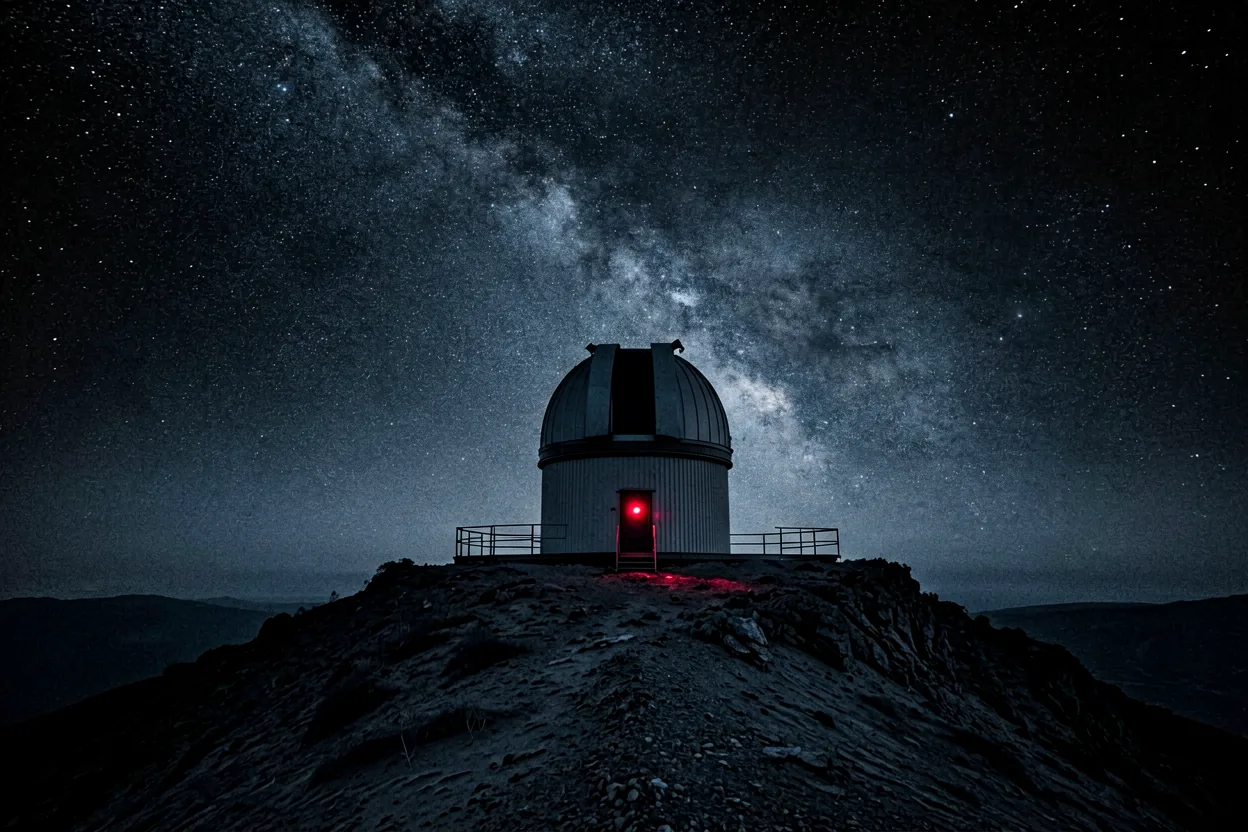 The station dome in silhouette against a dense starfield.